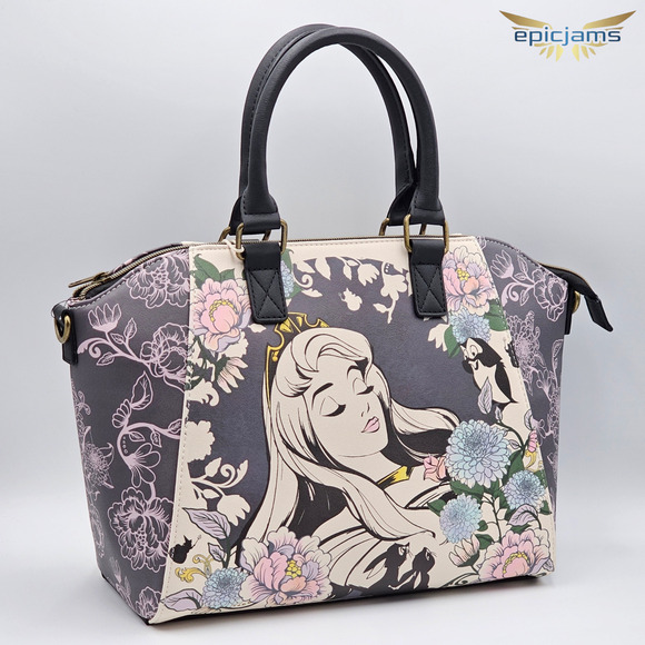 Loungefly Disney Sleeping Beauty Floral Black Crossbody Satchel Bag New - Picture 2 of 5